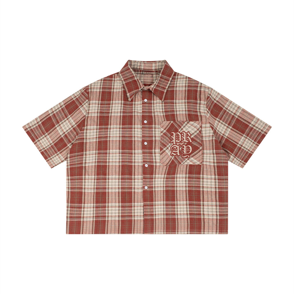 Pray Plaid Boxy Short Sleeve Shirt